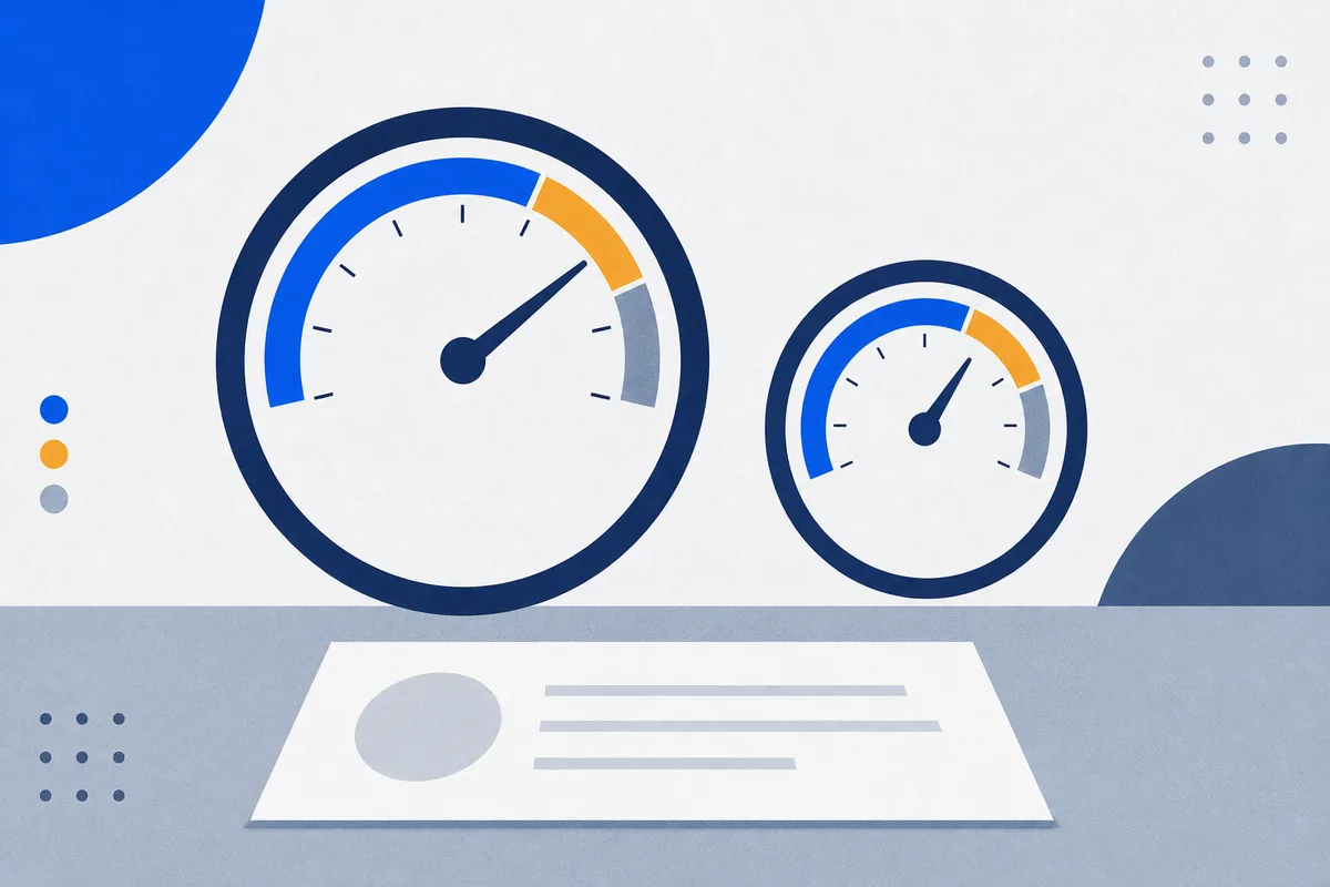 Two dials of different sizes above a document, showing two separate measurements often mistaken for one.