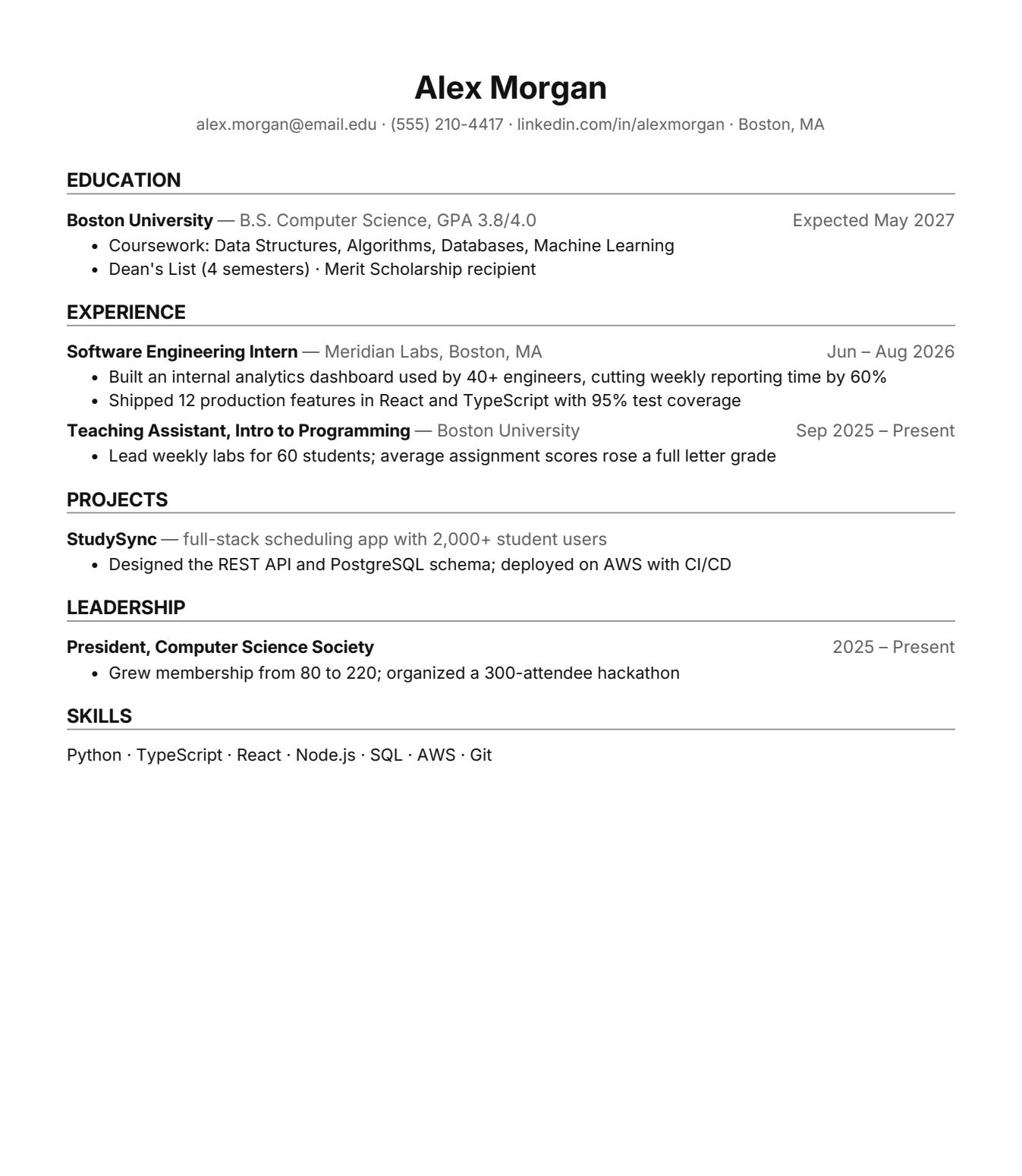 Consulting (MBB) resume template, real export preview